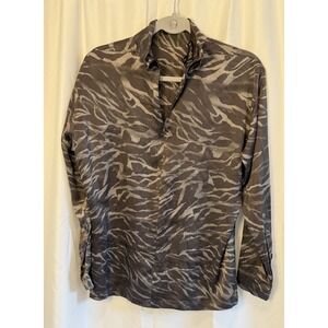 Escada 100% Silk Women's Size 38/Medium 1/4 Zip Animal Print Long Sleeve Blouse